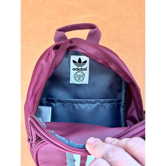 Mini Backpack Maroon Burgundy Adidas Streetwear Trefoil 3-Stripe Small Bag - Picture 4 of 5